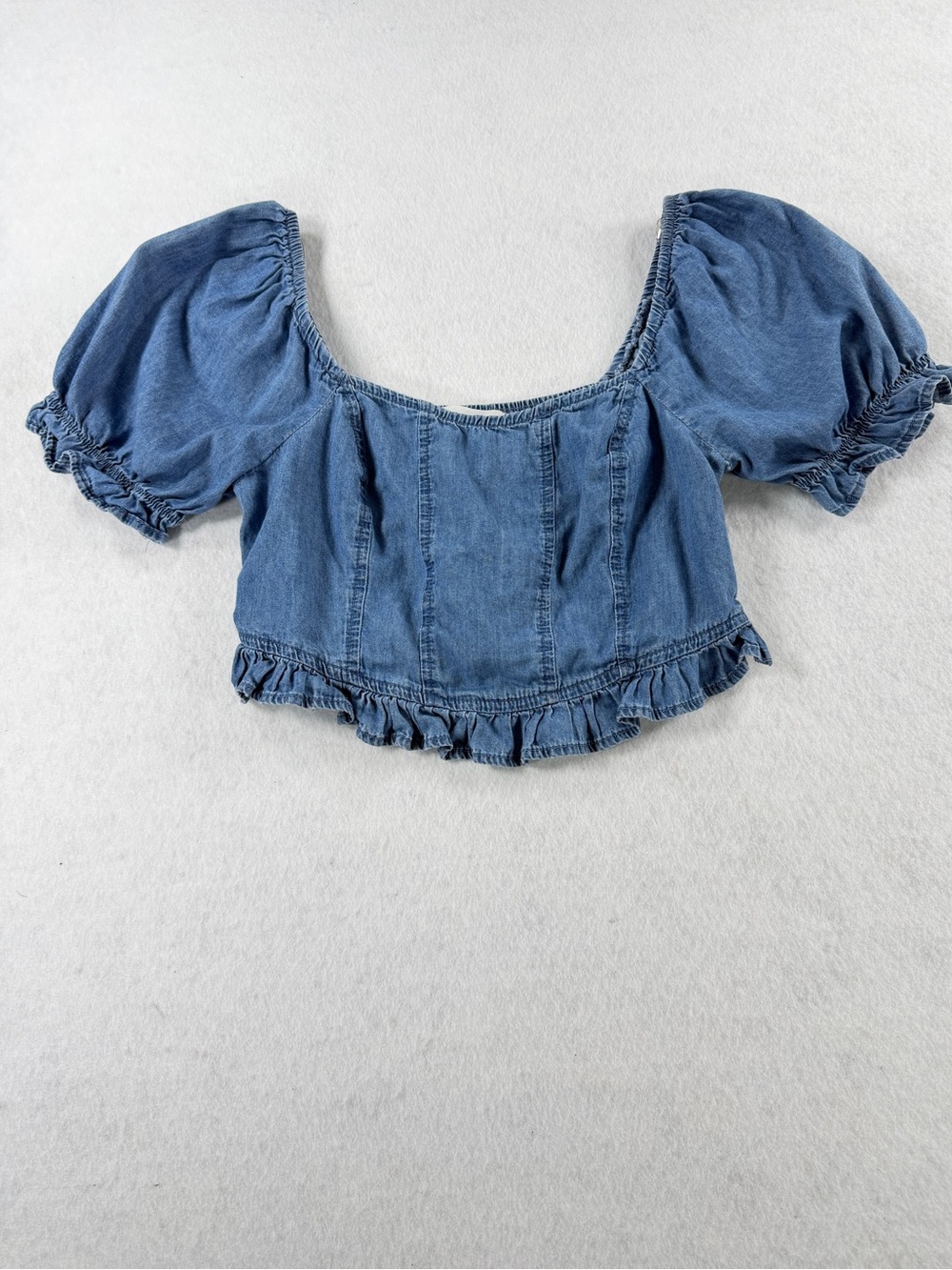 New Mix Blue Denim Puff Sleeve Crop Top Small Cottagecore
